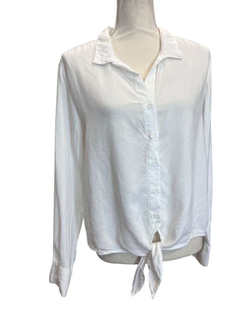 Cloth & Stone White Tencel Lyocell Tie Front Button Down Blouse Small - Picture 2 of 11